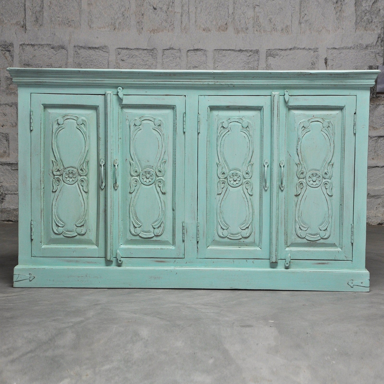 Floral Carved Solid Wood Sideboard - Rustic Farmhouse Buffet Cabinet for Dining Room, Living Room & Entryway Storage