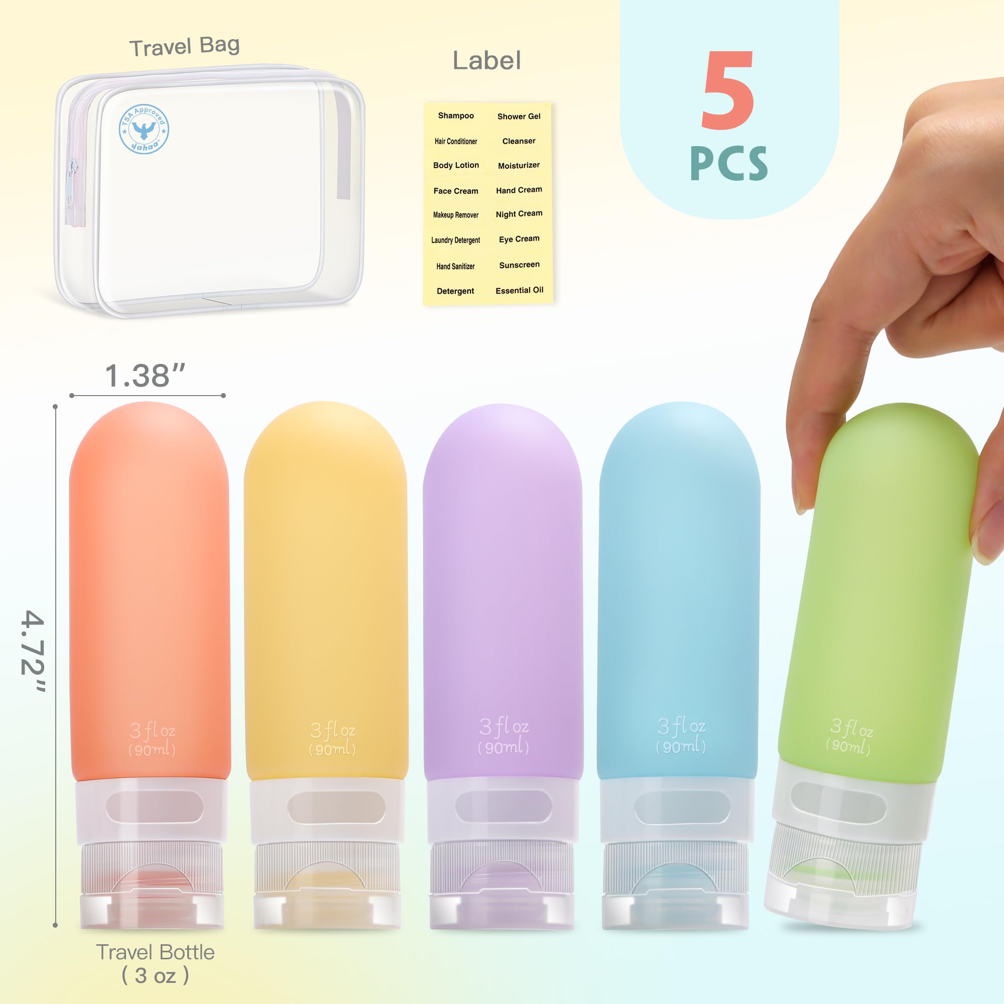 5 Pack TSA Approved 3oz Leak Proof Travel Bottles for Toiletries - Squeezable Silicone Containers for Shampoo, Conditioner & Cosmetics | Perfect for Air Travel, Gym & Vacation Essentials (White)