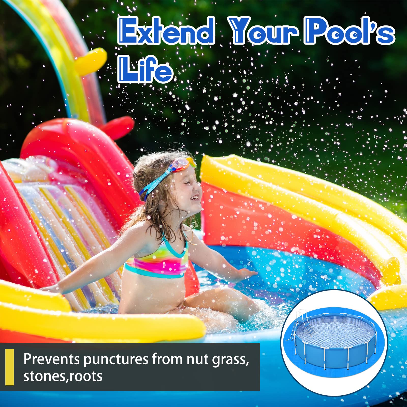 **24 Ft Round Above Ground Pool Liner Pad - Heavy Duty Swimming Pool Ground Cloth Protector Mat Prevents Punctures & Extends Pool Life - Perfect for Backyard, Inflatable & Metal Frame Pools**