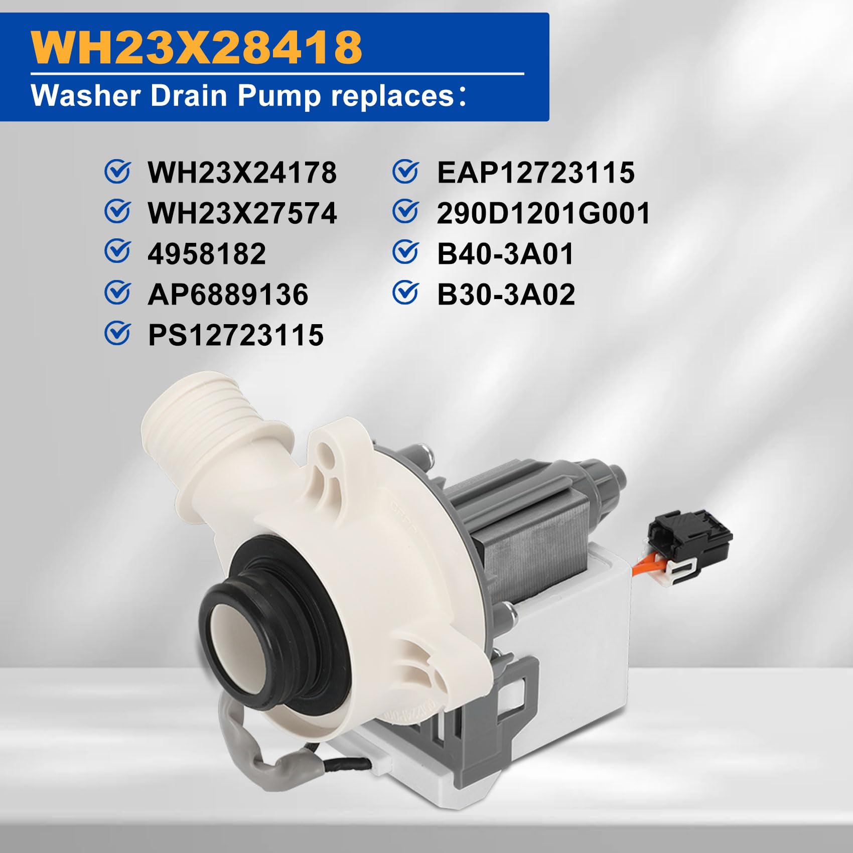 GE Hotpoint Washer Drain Pump Motor WH23X28418 - Compatible with 290D1201G003, WH23X24178, 290D1201G001, 290D1201G002, B40-3A01, B30-3A02 - Replacement for Washing Machine Drainage System - Perfect for Home Laundry Room Repairs
