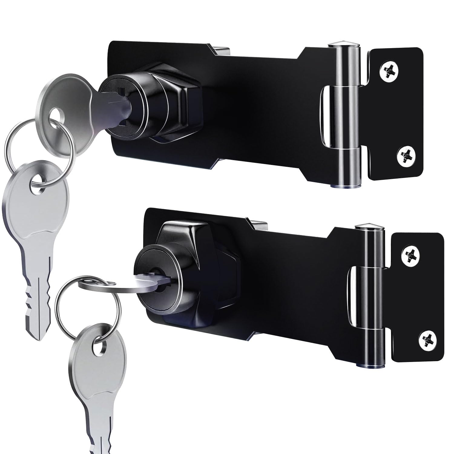 2 Packs Keyed Hasp Locks - V·RESOURCING Twist Knob Keyed Locking Hasp for Small Doors, Drawers, Cabinets, Toolboxes & Storage Boxes - 2.5 Inch Black Hasp Lock with Keys - Secure Your Home, Office & Shed