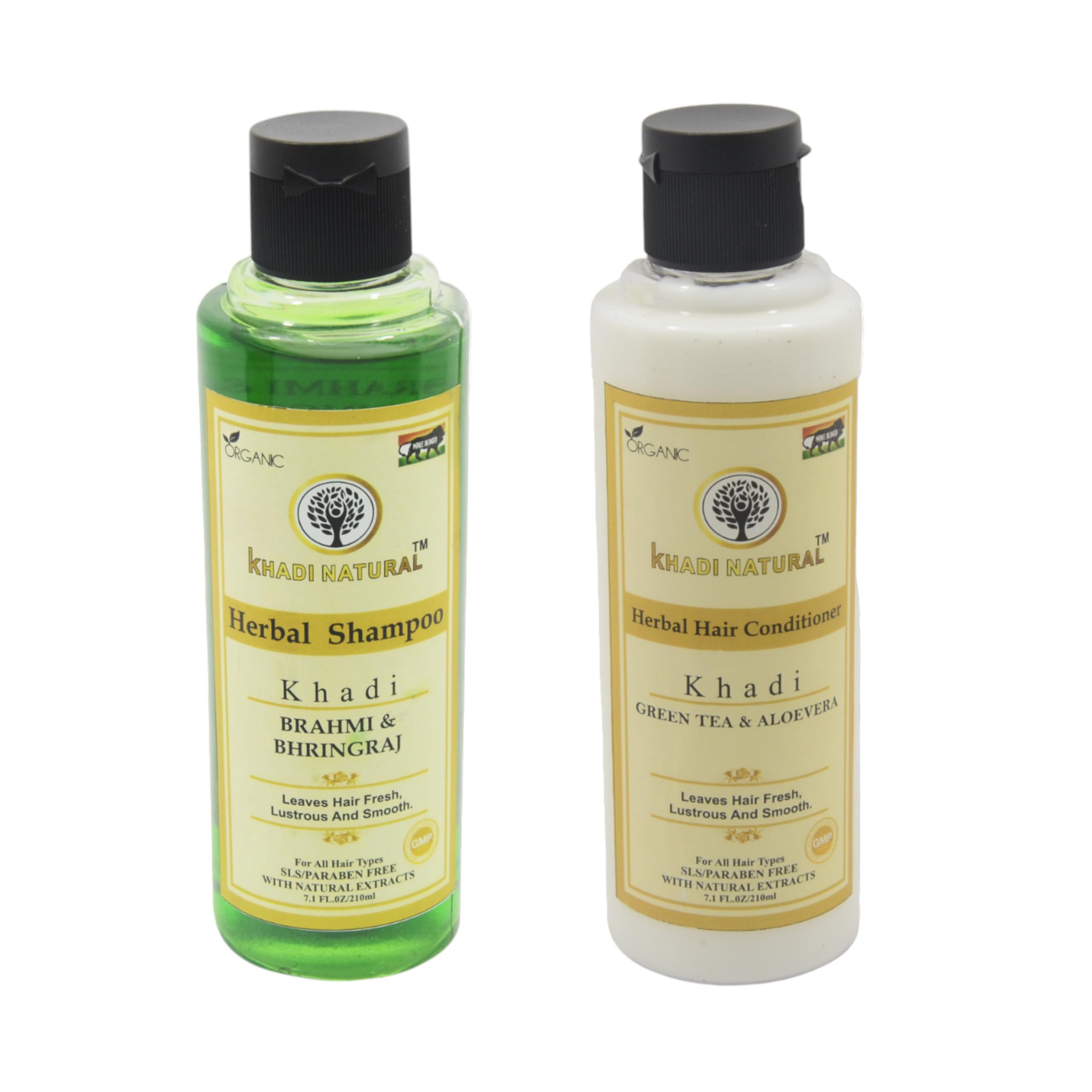 Khadi Natural Brahmi Bhringraj Shampoo & Green Tea Aloe Vera Conditioner Set (420ml Each) - Ayurvedic Hair Care for Dandruff, Hair Growth & Scalp Health - Perfect for Daily Use & Natural Hair Treatment
