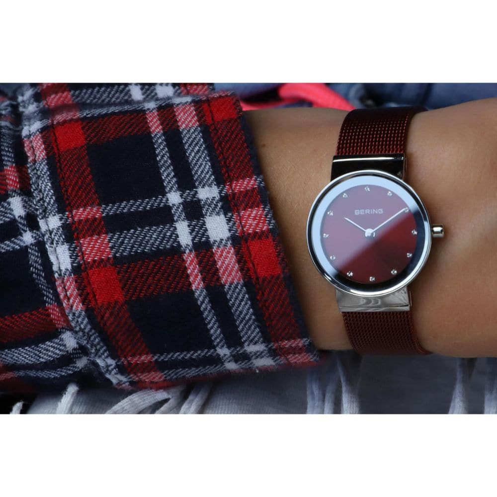BERING 10126 303 Women's Watch - Red Mesh Strap, Stainless Steel Case, Water Resistant | Perfect for Casual Wear, Office & Special Occasions