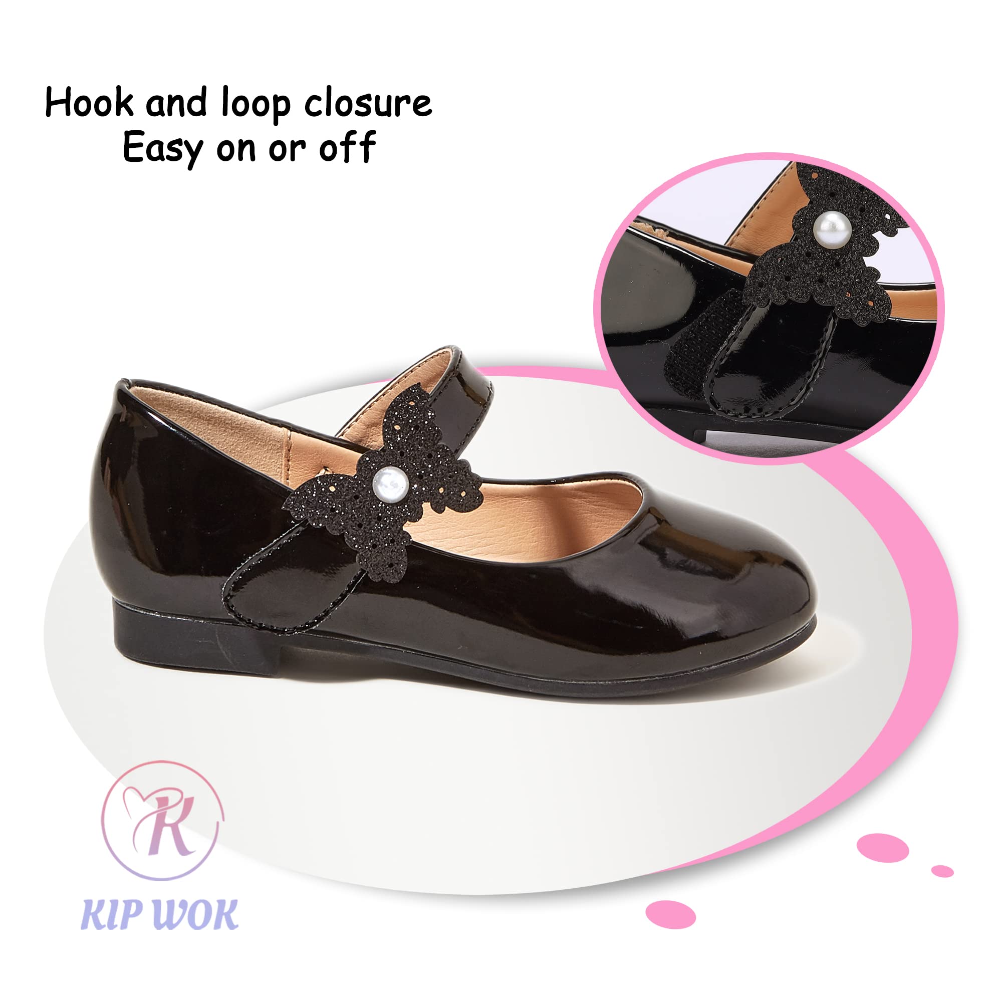 K KIP WOK Toddler Girls Mary Jane Dress Shoes with Glitter & Flower Design - Ballet, Wedding & Special Occasion Flats for Infants