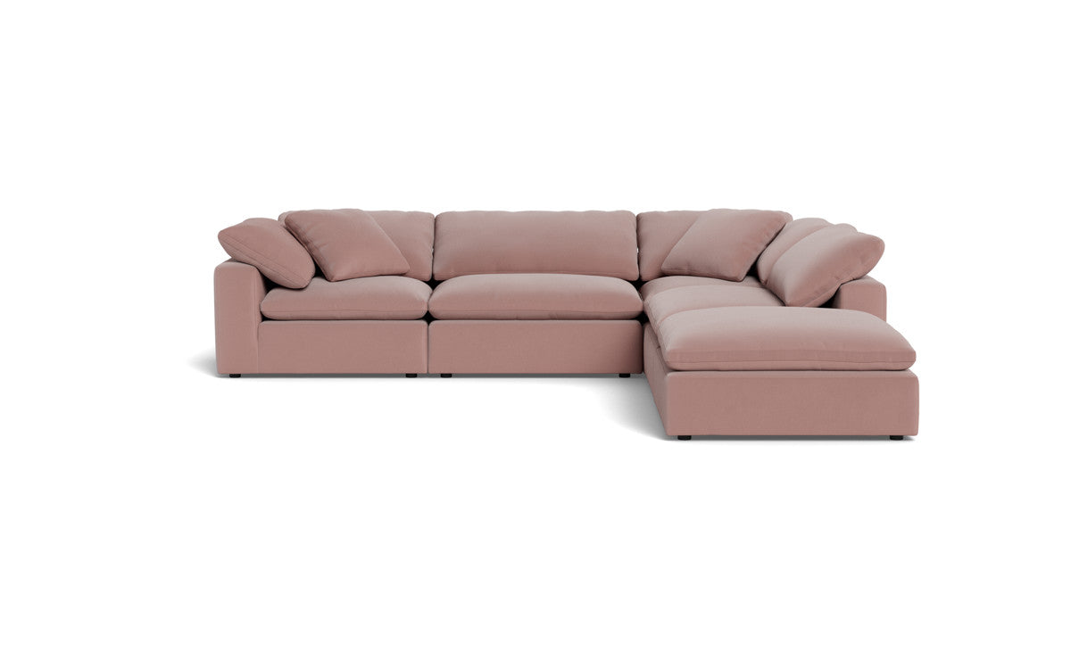 Fluffy 4-Piece Sectional Sofa with Ottoman - Modern L-Shaped Couch Set for Living Room, Family Room & Apartment - Soft Fabric Upholstery, Comfortable Seating for Relaxing & Entertaining