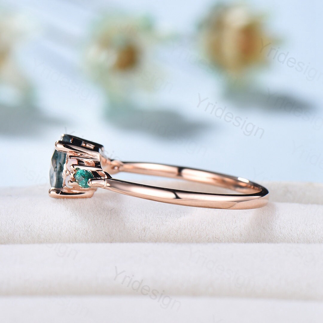 1 Carat Vintage Moss Agate Cluster Opal Emerald Engagement Ring - Unique Handmade Wedding Band for Women, Perfect for Proposals, Anniversaries & Special Occasions