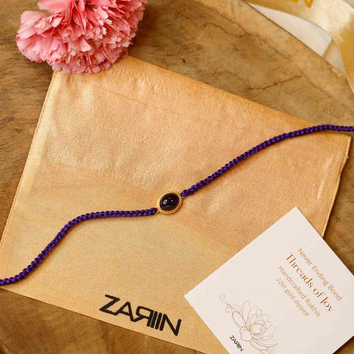 Natural Amethyst Healing Rakhi Bracelet for Good Health & Positive Energy – Perfect for Raksha Bandhan, Spiritual Gifts & Wellness Jewelry