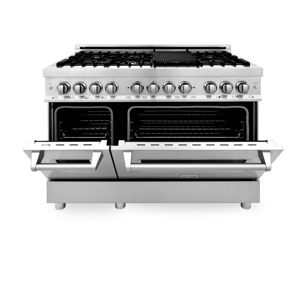 ZLINE 48 Inch Professional Kitchen Package - Stainless Steel Dual Fuel Range & Convertible Vent Hood (2KP RARH48) | Perfect for Home Chefs & Modern Kitchens