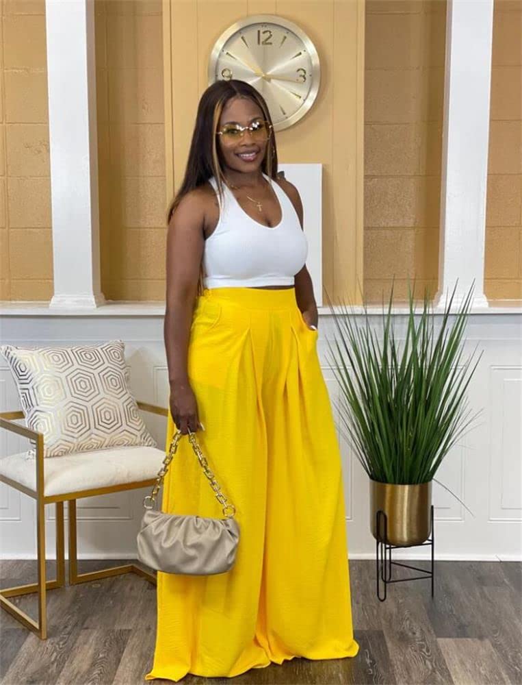 **Women's High Waisted Flowy Palazzo Pants – Casual Wide Leg Trousers with Pockets – Plus Size Comfort – Perfect for Lounge, Work & Travel**