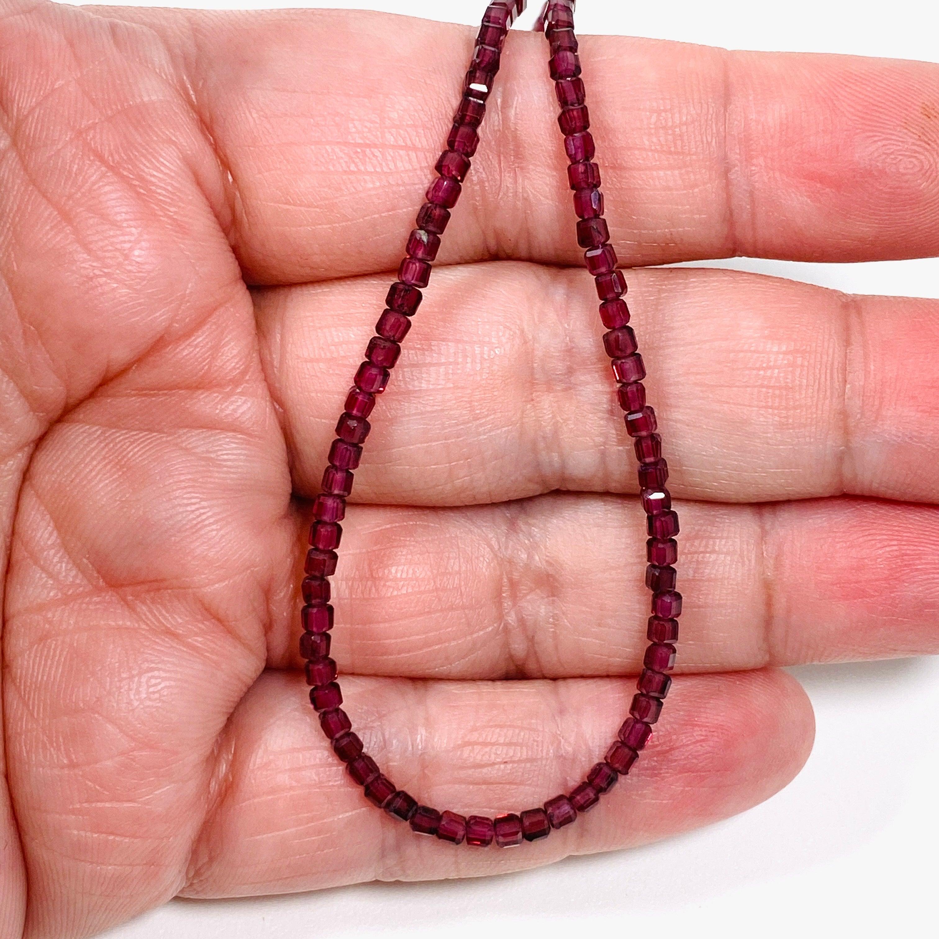 Garnet Square Beaded Micro Necklace - Elegant Jewelry for Women, Perfect for Parties, Weddings & Everyday Wear