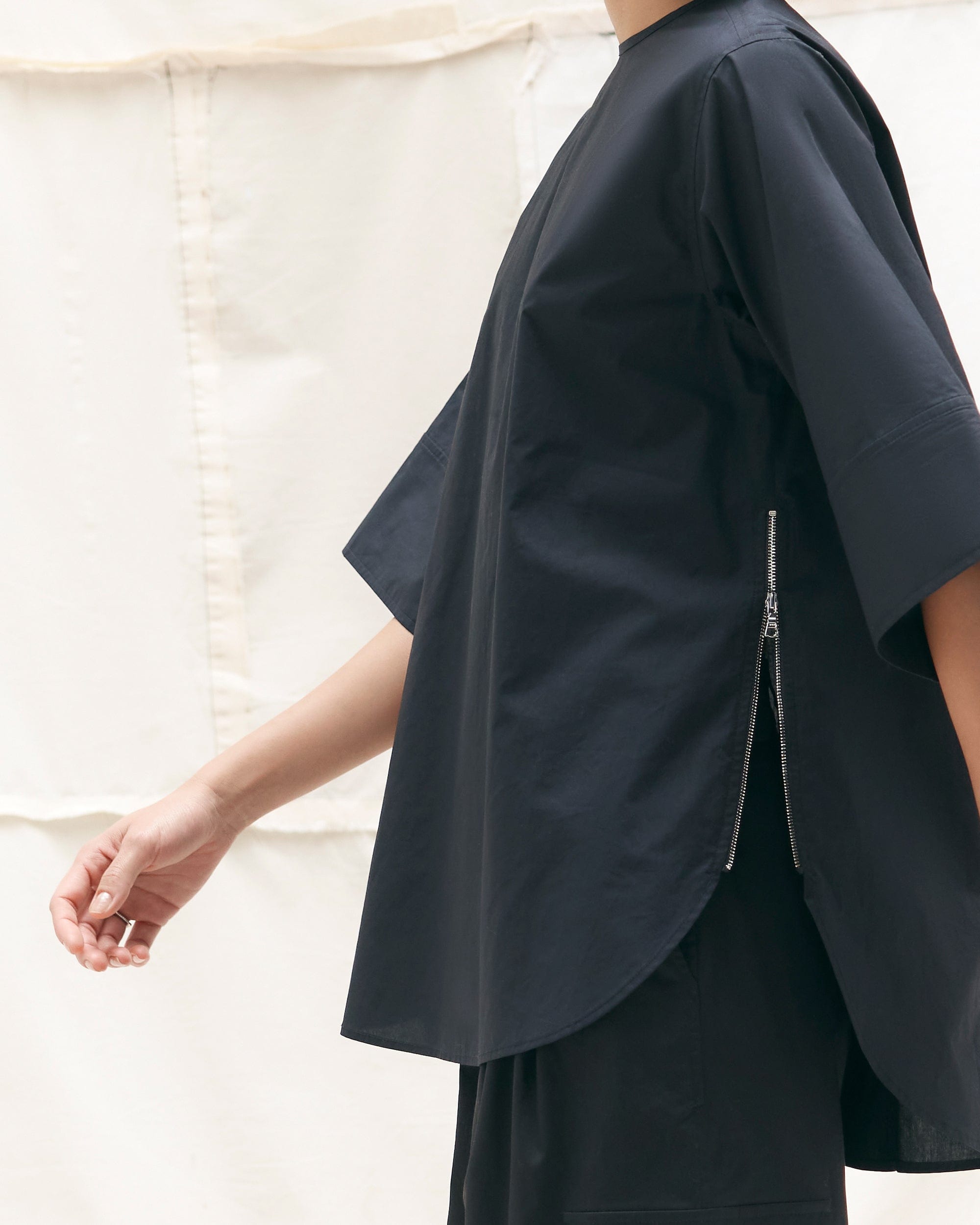 Catie Oversized Tulip Hem Blouse with Side Zipper - Stylish Women's Casual Tops for Work, Date Night & Everyday Wear