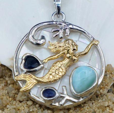Caribbean Larimar Mermaid Pendant Necklace - Genuine Blue Stone Jewelry for Women - Perfect for Beach Vacations & Summer Fashion
