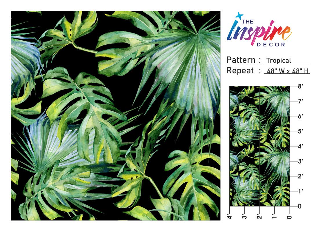 Royal Black & Green Palm Leaves Peel & Stick Wallpaper for Home Decor