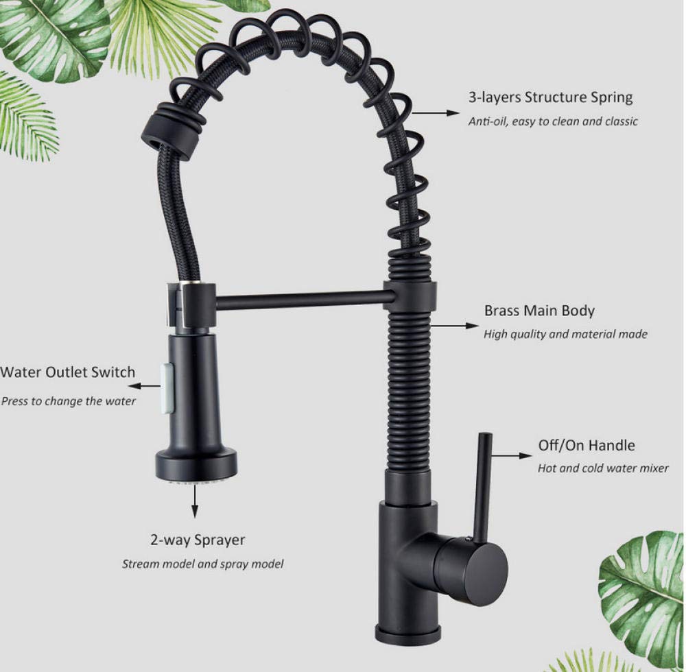Matte Black Pull Down Kitchen Faucet with Single Lever Mixer & 360° Rotation - 2-Way Pull Out Sprayer for Modern Sink - Perfect for Washing Dishes, Filling Pots & Cleaning Countertops