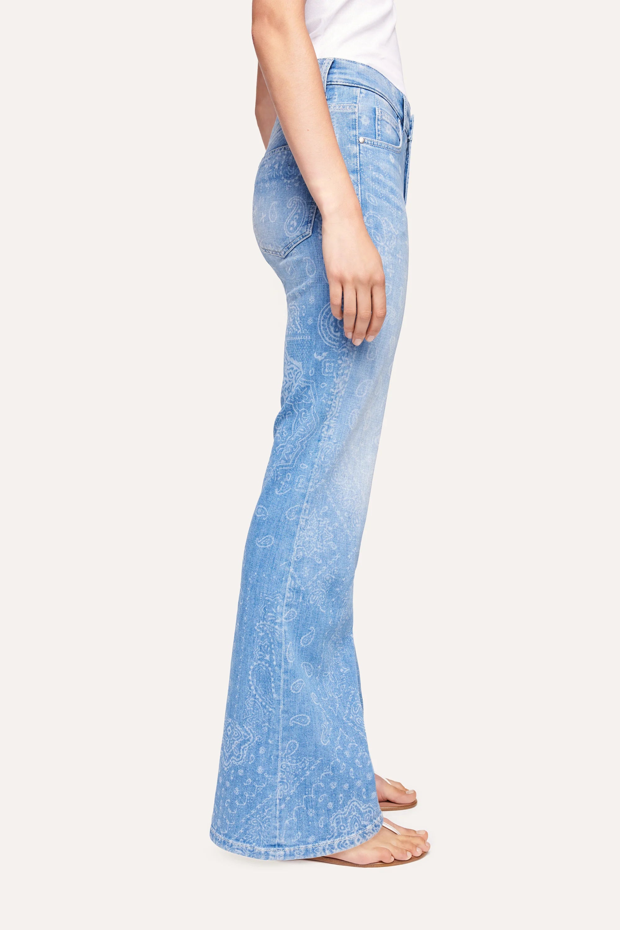 Stylish Fabienne Paisley Flared Jeans for Women - Trendy Summer High Waist Bell Bottom Denim Pants - Perfect for Casual Outings & Music Festivals