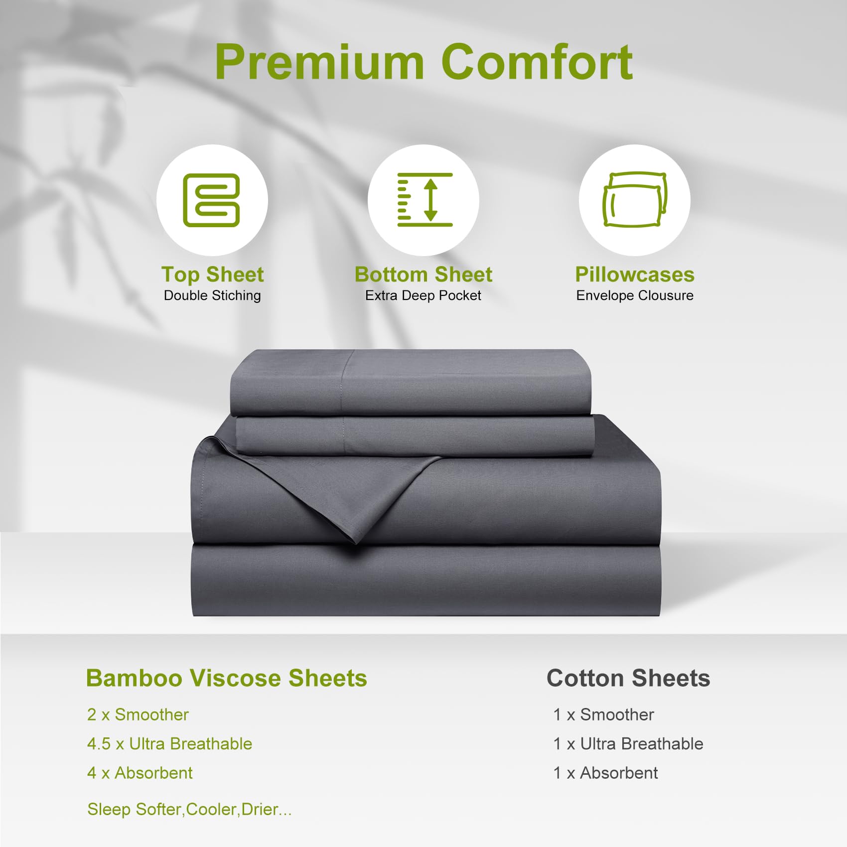 Luxury Cooling Queen Size Bed Sheets - Ivellow Rayon Bamboo Deep Pocket Sheets (18