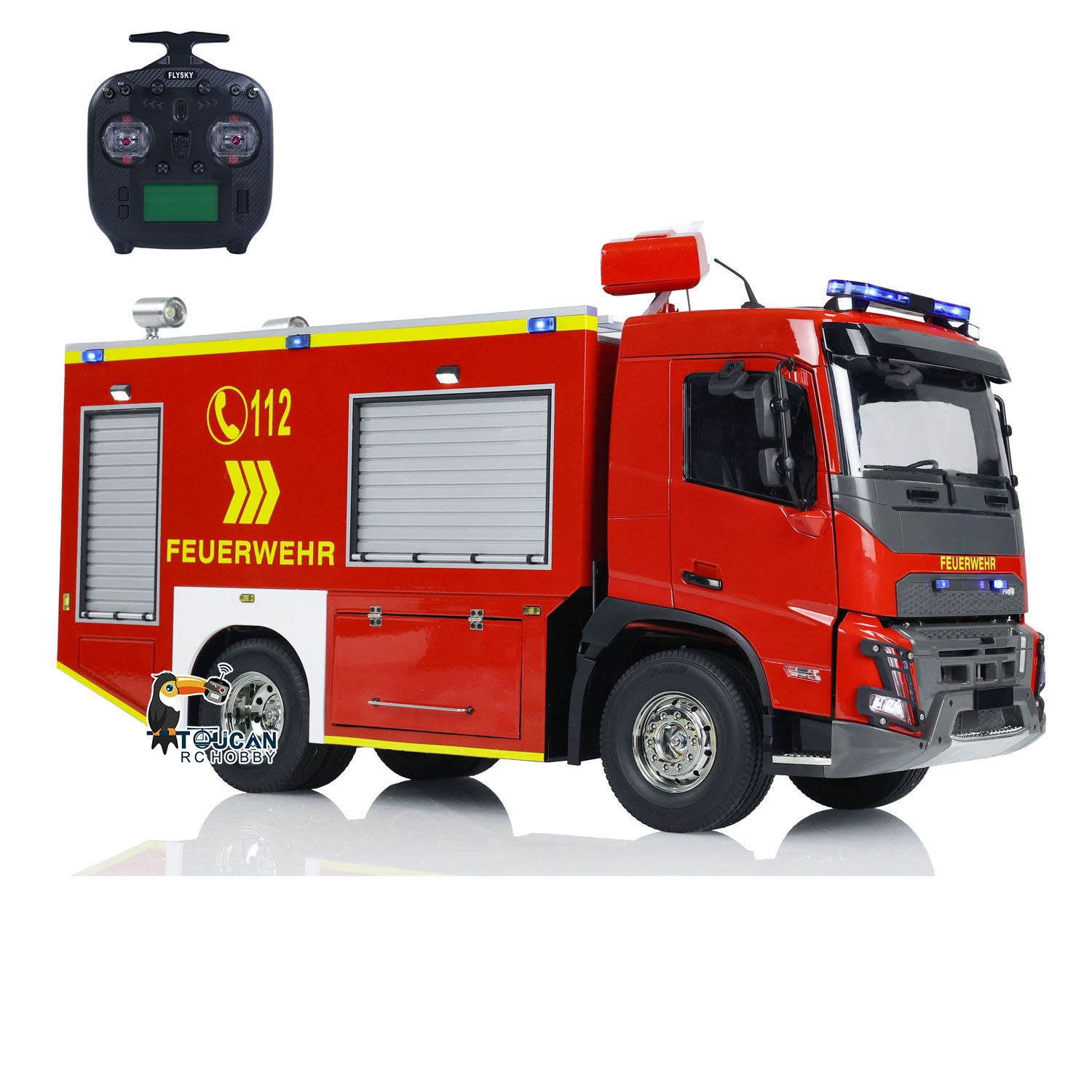 1/14 Scale 4x2 RC Fire Truck with 2-Speed Transmission - Pre-Assembled & Painted - FlySky ST8 Remote Control - Perfect for Firefighting Simulation & RC Car Enthusiasts