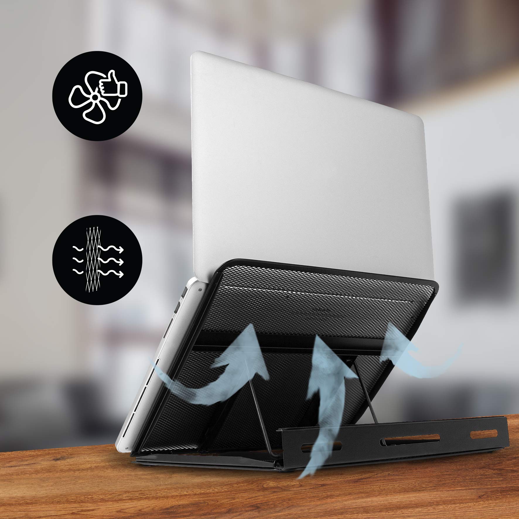 Duronic DM074 Adjustable Laptop Stand - 6 Height Positions, Foldable & Portable Ergonomic Design with Mesh Tray for MacBook/Tablet - Perfect for Home Office, Gaming & Workspace Setup