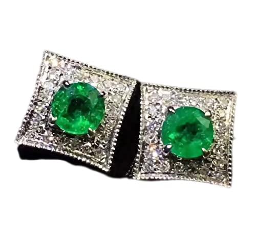 Natural Emerald Stud Earrings for Women - 18K White Gold Plated Sterling Silver Jewelry - Elegant Wedding, Anniversary & Gift Jewelry for Her - Perfect for Bridal, Party & Special Occasions