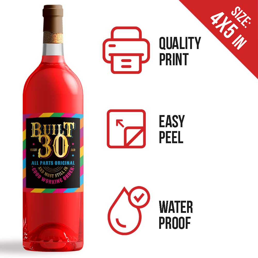 30th Birthday Wine Bottle Labels - Set of 6 Personalized Wine Stickers for 30 Year Old Birthday Party Decorations, Anniversary Gifts & Celebration Supplies - Perfect for Wine Lover Birthday Gifts, 30th Milestone Parties & Special Occasion Decor