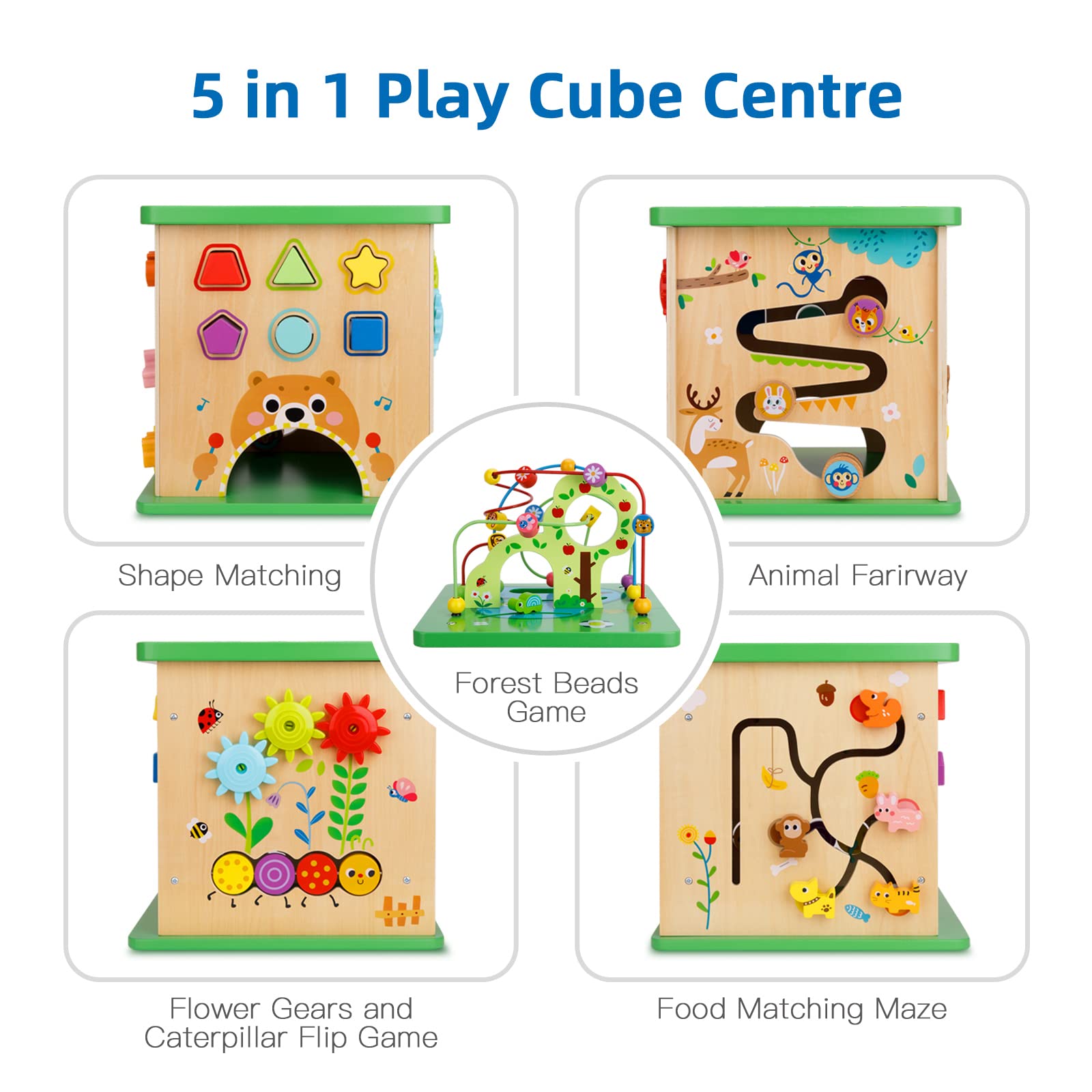 TOOKYLAND 5-in-1 Wooden Activity Play Cube for Toddlers - 23