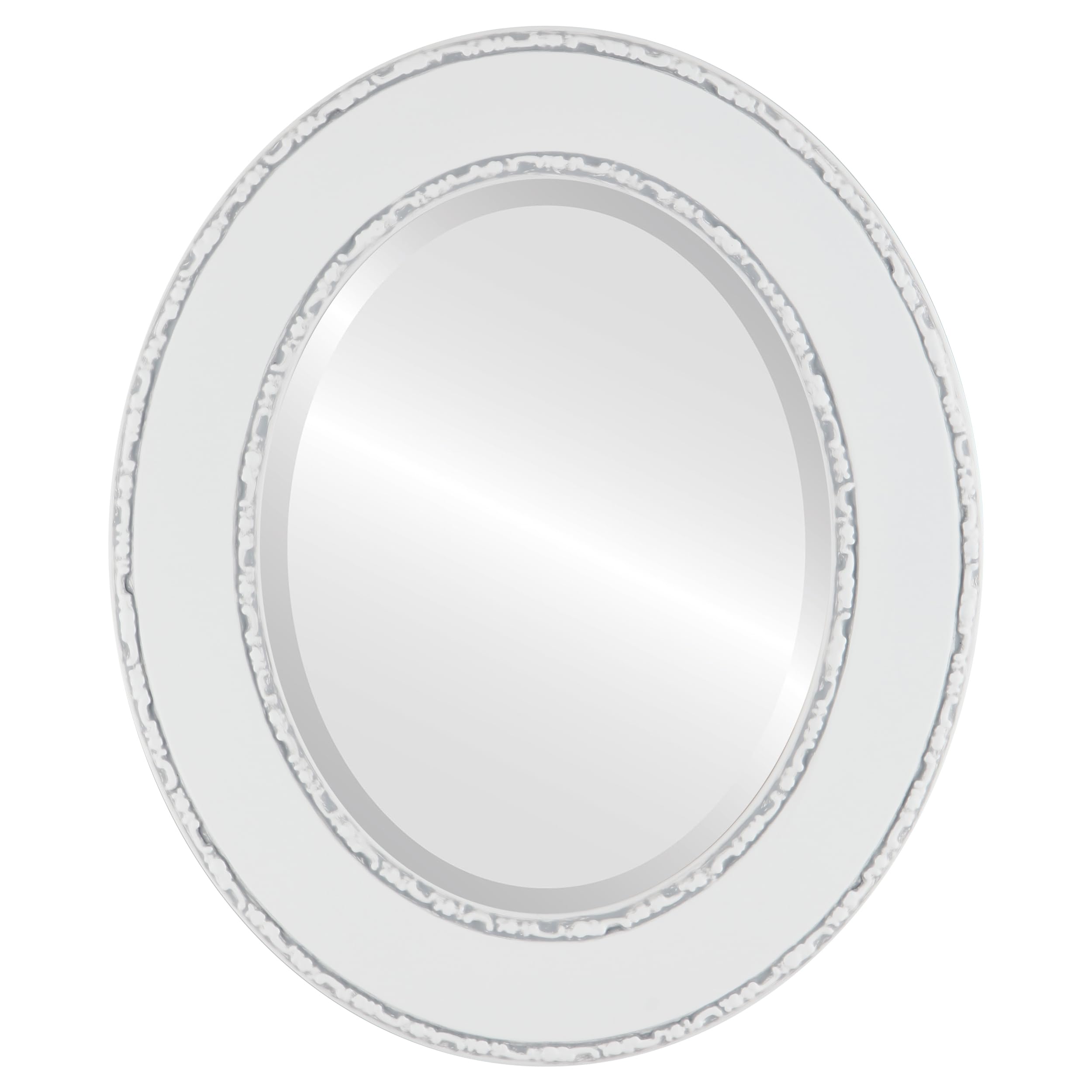 Oval Beveled Wall Mirror for Home Decor - Paris Style - Linen White - 23x29 Inches - Elegant Bathroom & Bedroom Vanity Mirror - Perfect for Entryway, Living Room, and Dressing Area