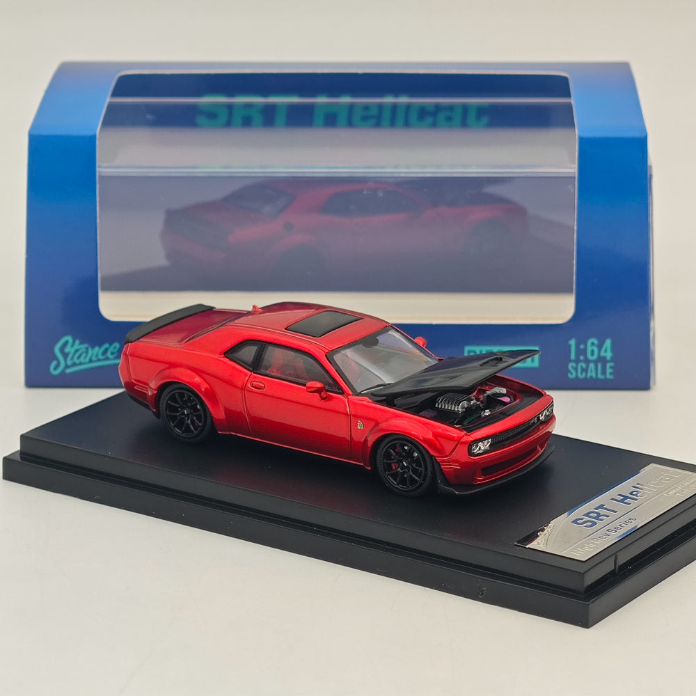 1:64 Scale SH Dodge SRT Hellcat Diecast Model Car with Opening Hood - Red - Collectible Muscle Car for Display, Gifts, and Racing Enthusiasts