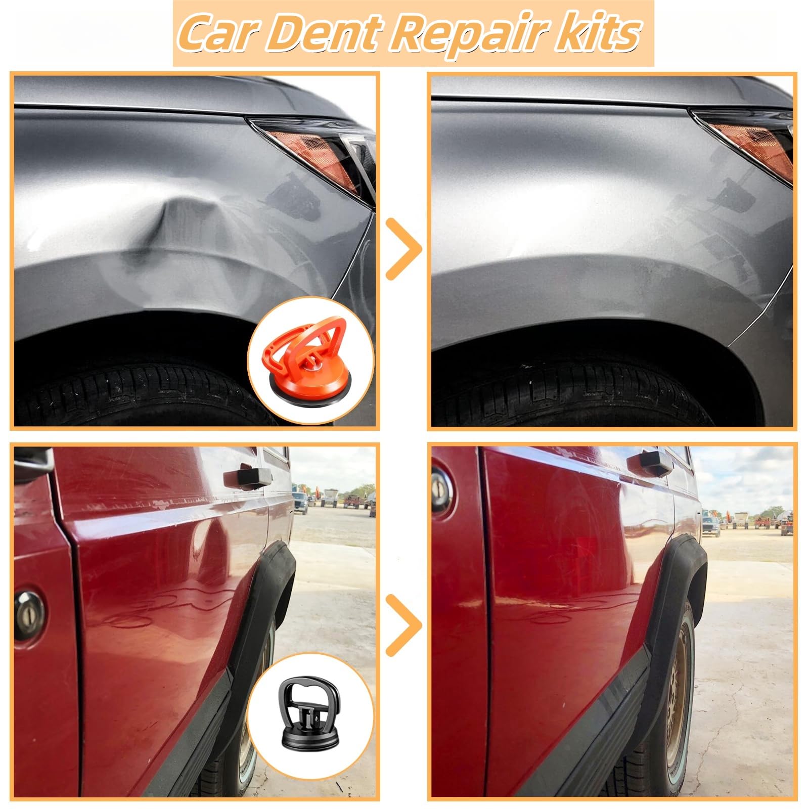 Aimery 3 Pack Car Dent Puller Kit with Suction Cups (1 Large, 2 Small) - Includes Waxing Sponge & Towel for Auto Dent Repair, Glass & Steel Surface Lifting, Furniture Moving & Scratch Removal - Perfect for DIY Home & Car Owners | Ideal for Garage Repairs, Auto Body Shops & Household Fixes