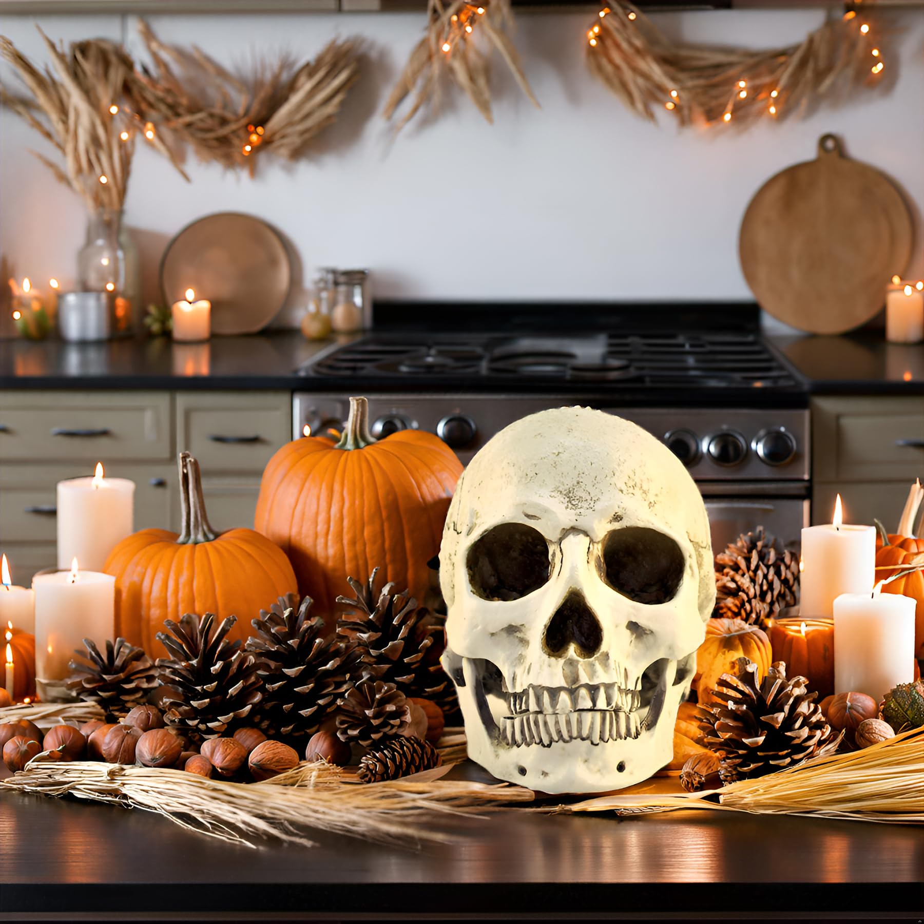 Realistic 1:1 Resin Skull Head Model - Anatomically Accurate Medical Skeleton Replica for Halloween Decor, Science Education & Gothic Home Decor
