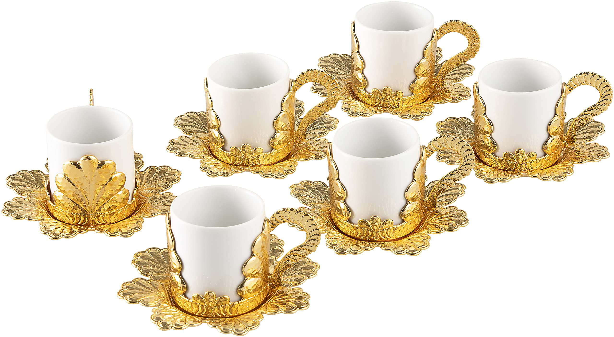 Authentic Handmade Turkish Coffee Cups Set of 6 - Porcelain Espresso Cups with Saucers, Arabic Greek Bosnian Coffee Gift Set (Damla Gold, 2.36 Oz) - Perfect for Home Brewing, Traditional Coffee Ceremonies & Unique Gift Giving
