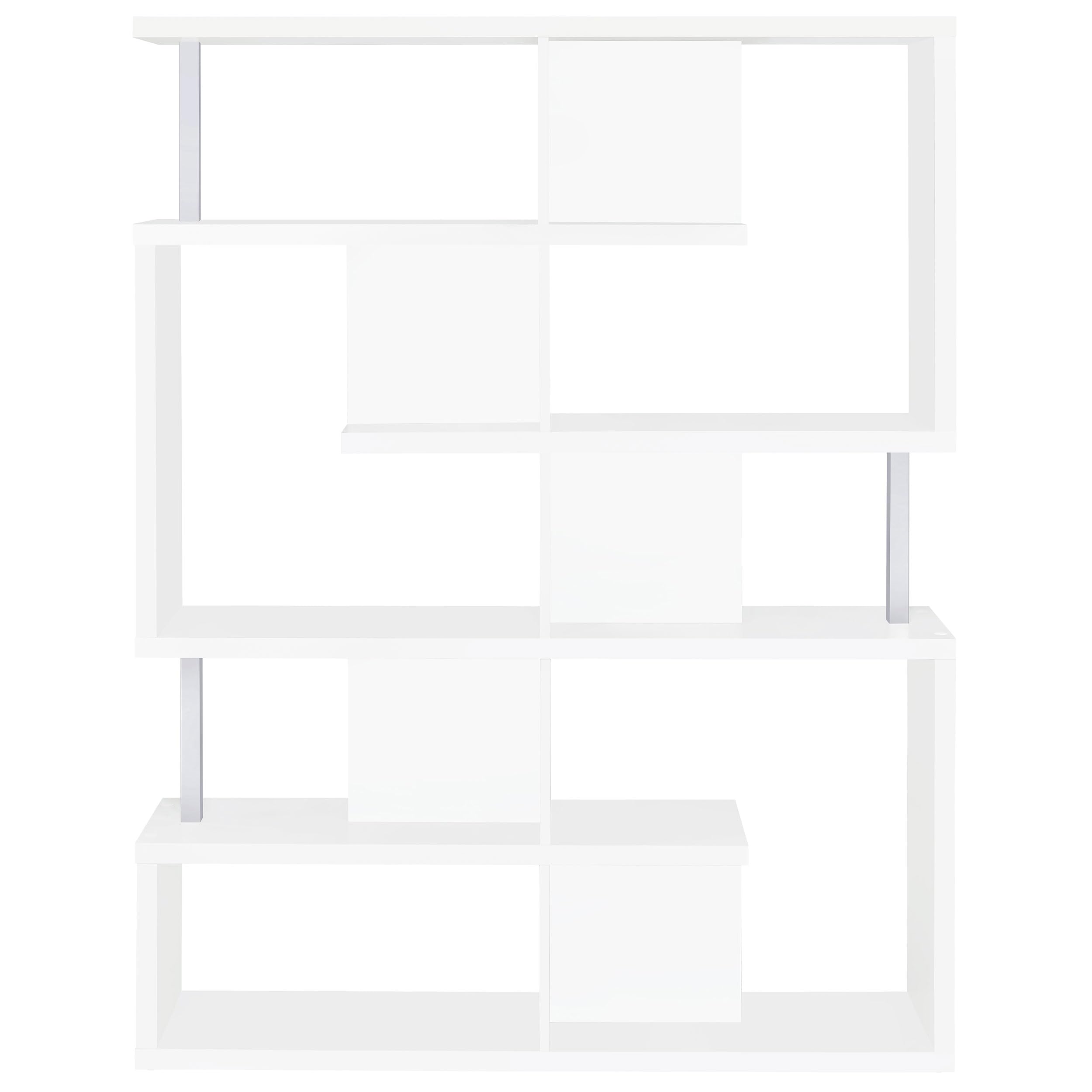 5-Tier White and Chrome Bookcase Shelf - Modern Storage Solution for Living Room, Bedroom, Office & Study Room Organization