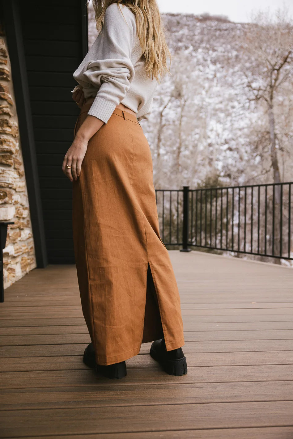 Madelynn Brown Skirt for Women | A-Line Midi Skirt with Pockets | Perfect for Office, Date Night & Casual Outfits | FINAL SALE
