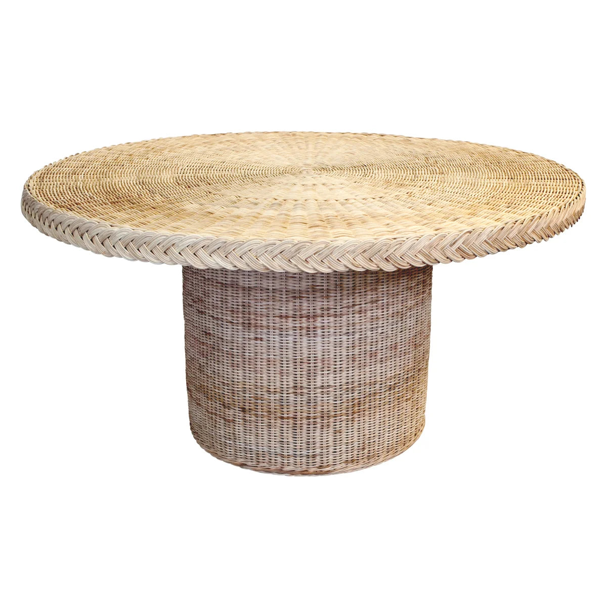 Round Braided Wicker Dining Table - Natural Rattan Outdoor Patio Furniture for Garden, Poolside & Backyard Dining