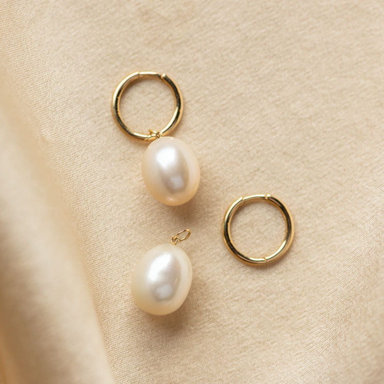 Solid Gold Elegant Pearl Huggie Earrings for Women - Dainty & Stylish Hoop Earrings for Everyday Wear, Gift Giving & Special Occasions