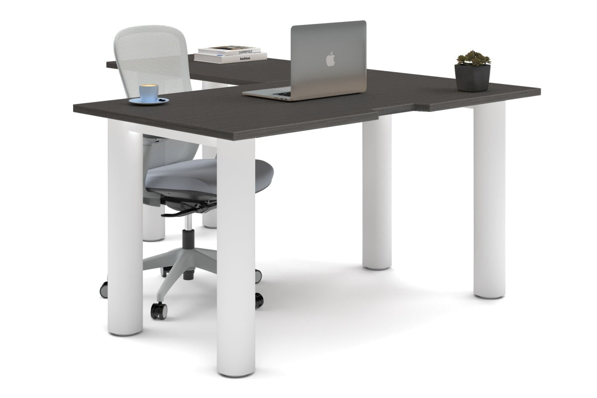 L-Shaped Corner Office Desk with Quadro Cylinder Legs - 1400L x 1800W with Cable Management Scallop - Perfect for Home Office, Gaming Setup & Workspace Organization