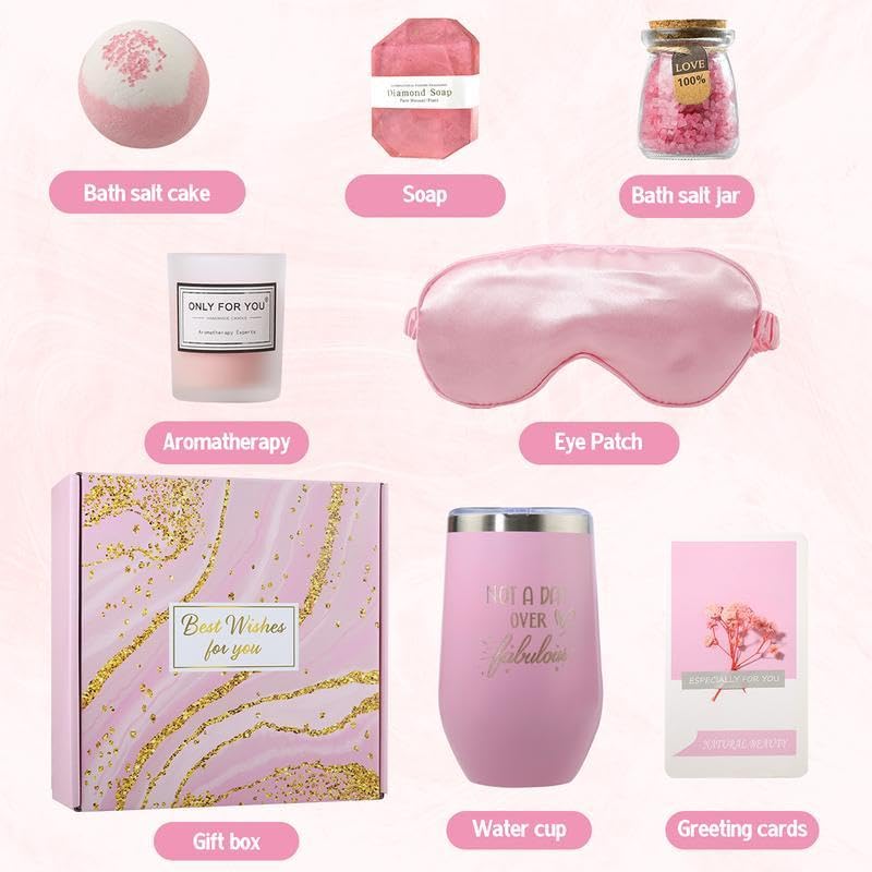 Rose Bath Relaxation Gift Set for Women - Luxurious Self-Care Basket, Perfect Birthday Gift for Girlfriend, Sister, or Best Friend, Thoughtful Present Idea in Pink for Spa Nights & Relaxing Evenings