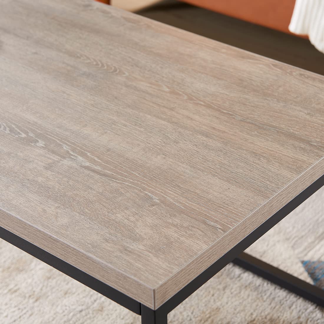 CENSI 40-Inch Grey Oak Rectangle Coffee Table Ottoman - Modern Industrial Style Wood & Metal Living Room Furniture (French Oak) - Perfect for Small Spaces, Apartments & Lounge Areas