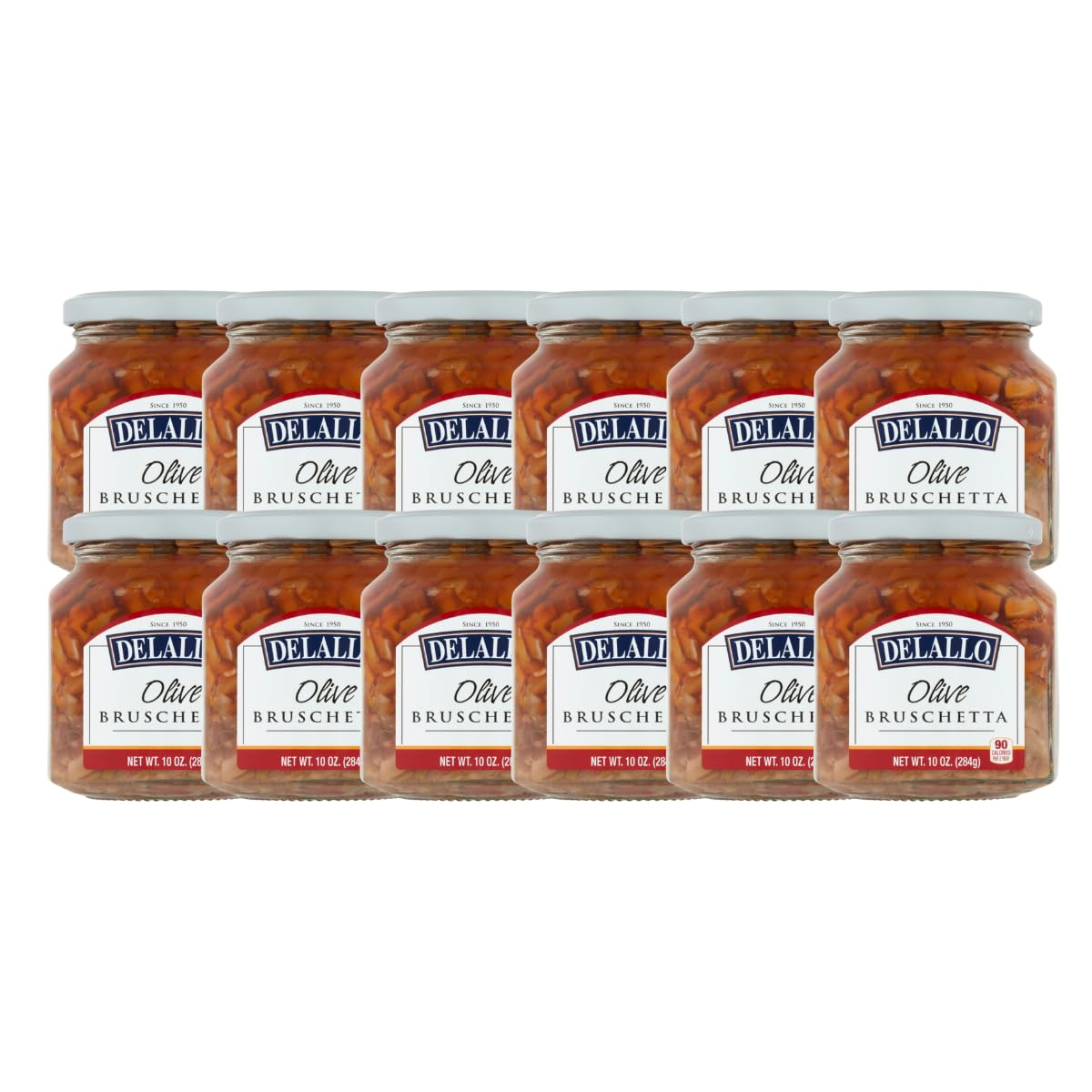 DeLallo Olive Bruschetta, 10 Ounce Jar (12-Pack) - Gourmet Italian Snack Dip with Green & Black Olives, Non-GMO, Perfect for Parties, Charcuterie Boards & Appetizers