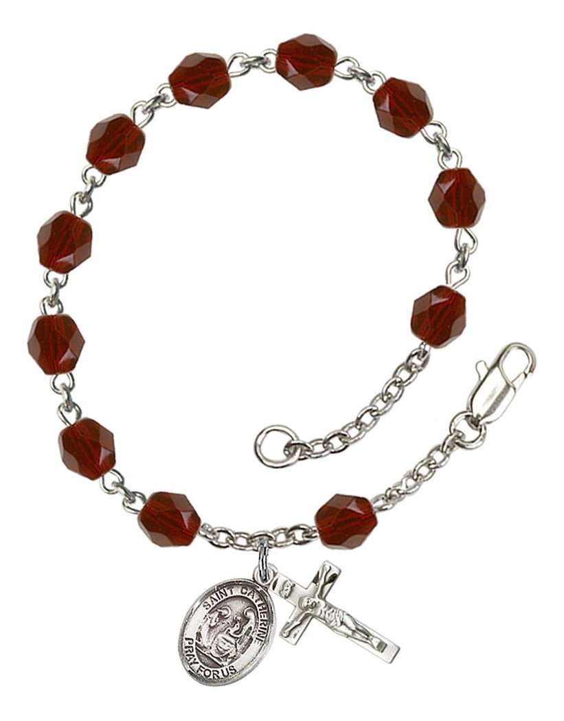 January Birthstone Beaded Rosary Bracelet with St. Catherine of Siena Charm - 7.5 Inch Catholic Prayer Jewelry for Women, Baptism Gifts & Spiritual Protection