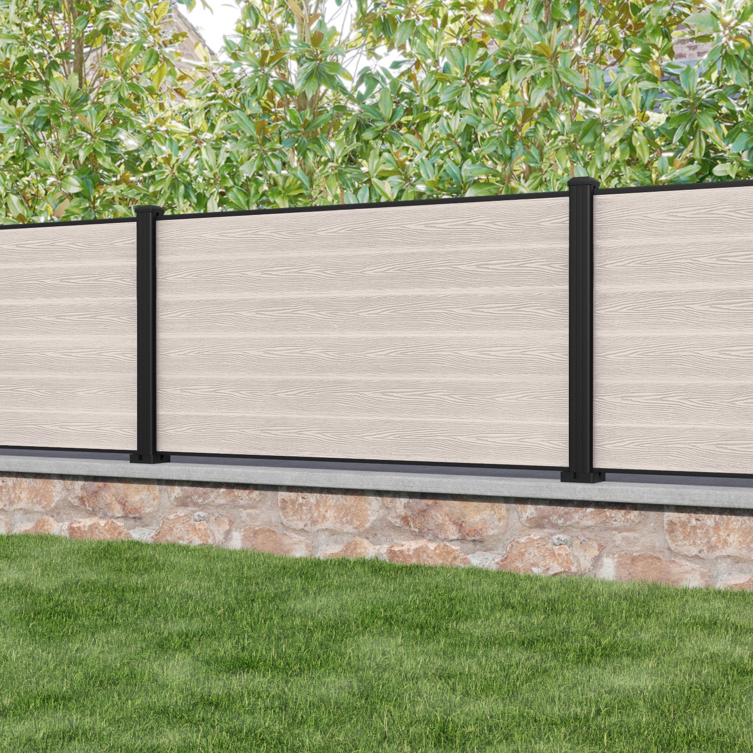 Classic Fence Panel Mid Stone with Aluminum Posts - Durable Outdoor Privacy Fence for Backyard, Garden, and Pool Area Protection