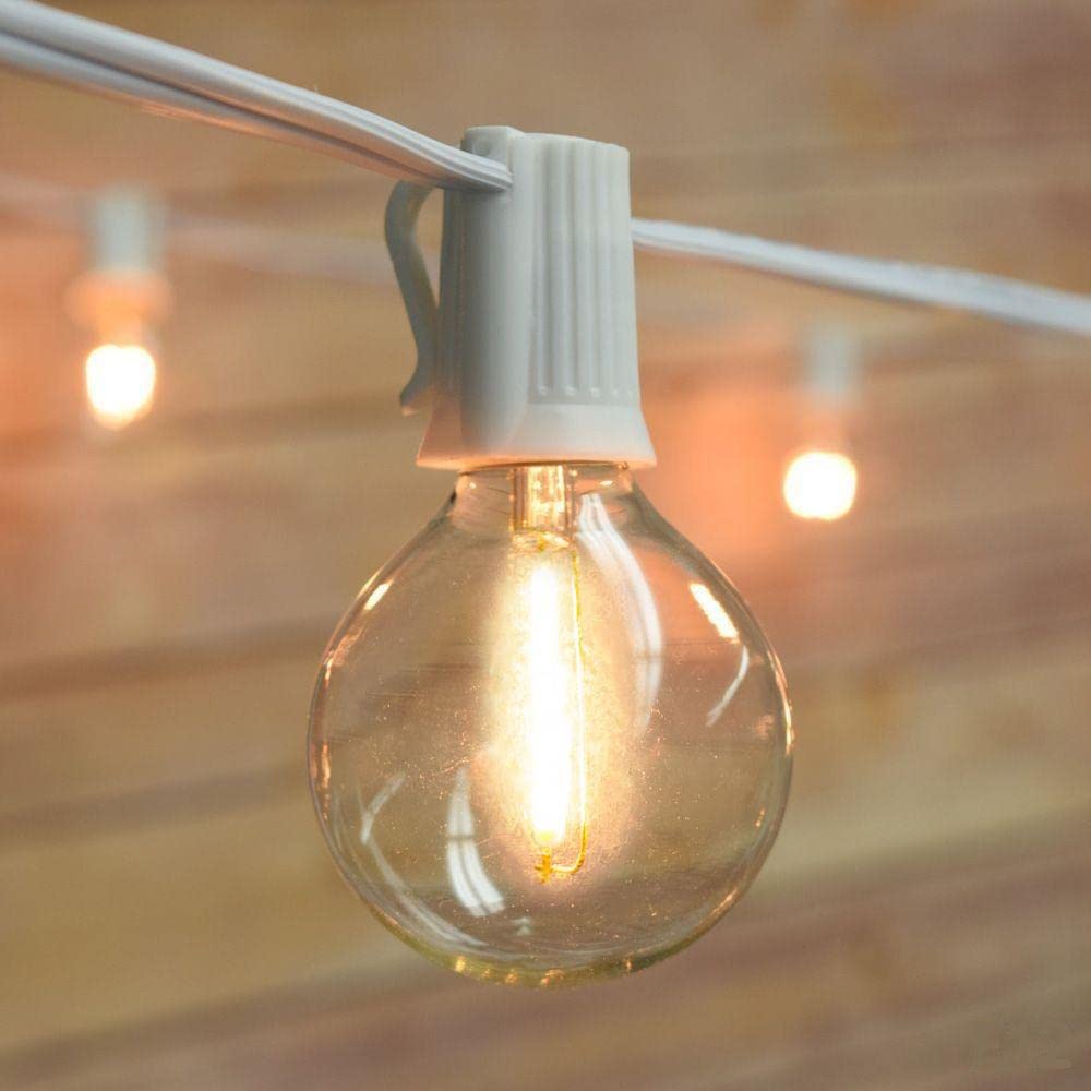 31 FT Shatterproof LED Outdoor String Lights - 10 Socket E12 C7 Base, White Cord, G50 0.5W Bulbs - Perfect for Patio, Garden, Backyard & Party Decor - Weatherproof & Energy Efficient Lighting