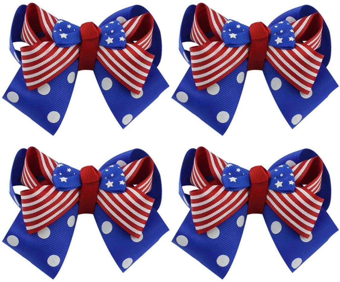 4-Pack Patriotic Hair Bows - USA Flag Hair Clips for Girls, Baby Barrettes for 4th of July, Independence Day Party, School Events & National Holidays - Perfect for Festive Celebrations, Photo Shoots & Patriotic Outfits