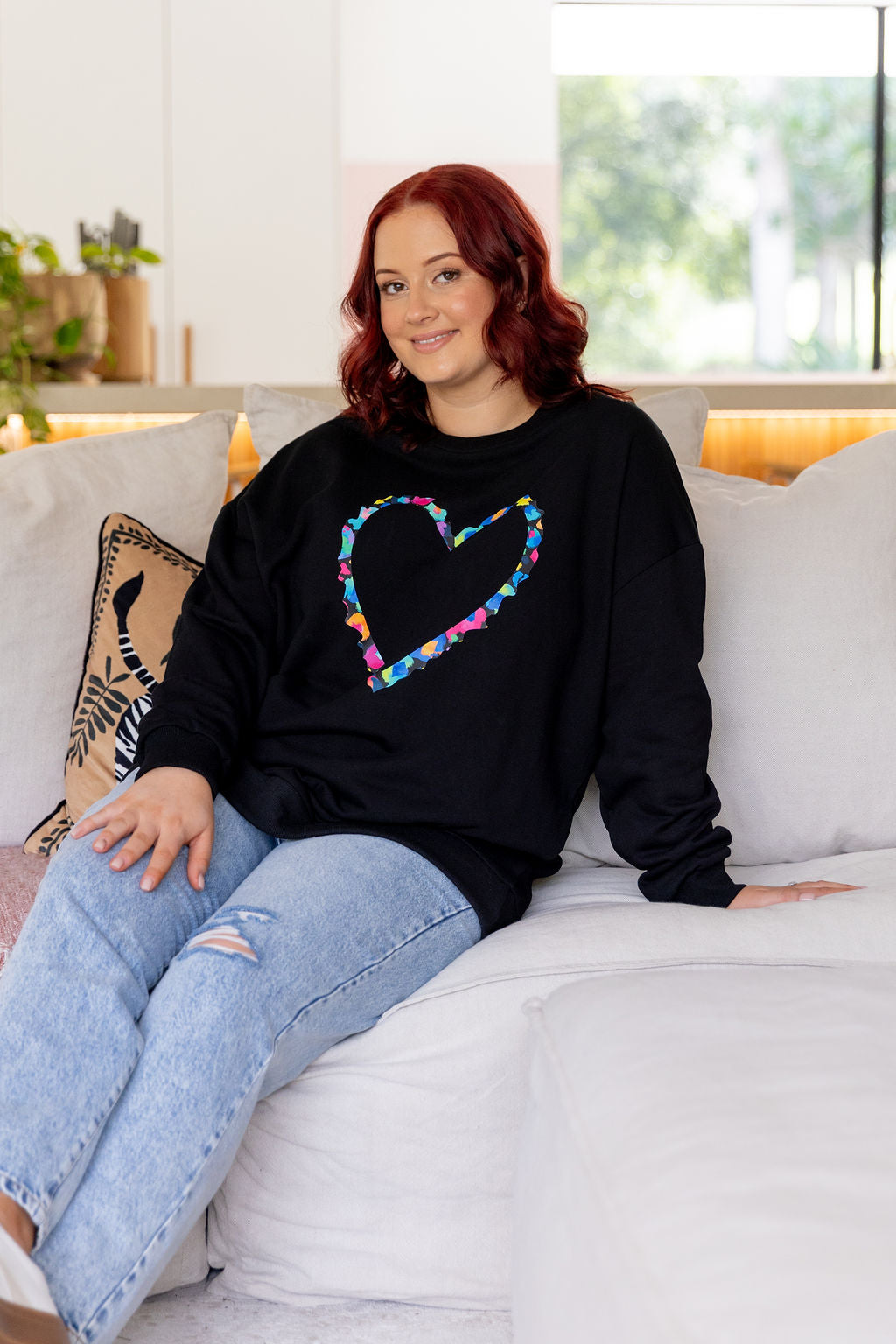 Kasey Rainbow Adore Heart Sweater - Soft Black Knit Pullover for Women | Perfect for Valentine's Day, Date Nights & Cozy Winter Outfits