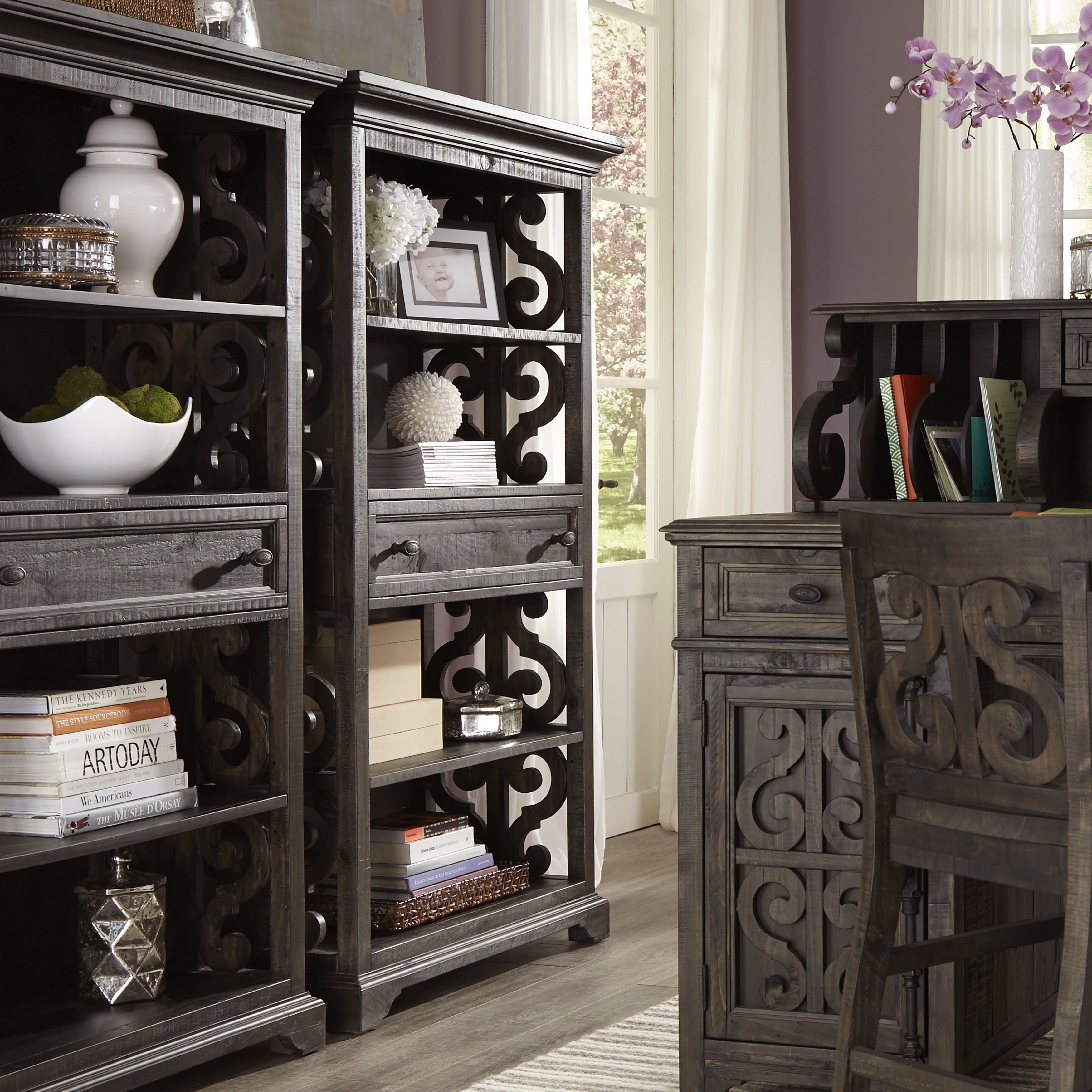Bellamy Bookcase in Weathered Peppercorn - Rustic Wooden Bookshelf for Living Room, Bedroom & Office - Stylish Storage Solution for Books, Decor & Essentials