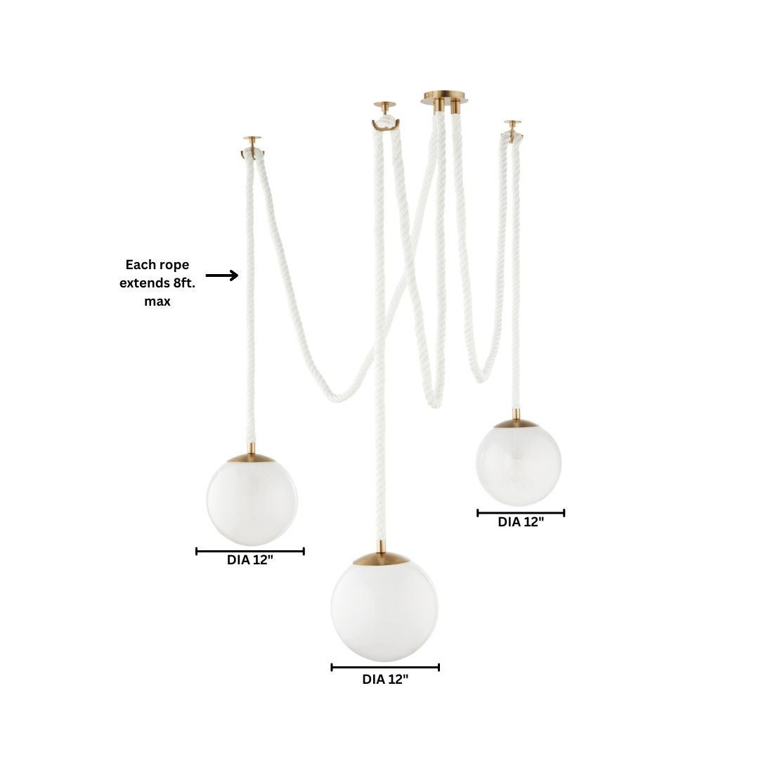 Cyan Design 11621 Rockport 3-Light Pendant - Natural Sisal Rope & Milky Glass Shade - Transitional Aged Brass Finish - Perfect for Kitchen Island, Dining Room, or Entryway Lighting