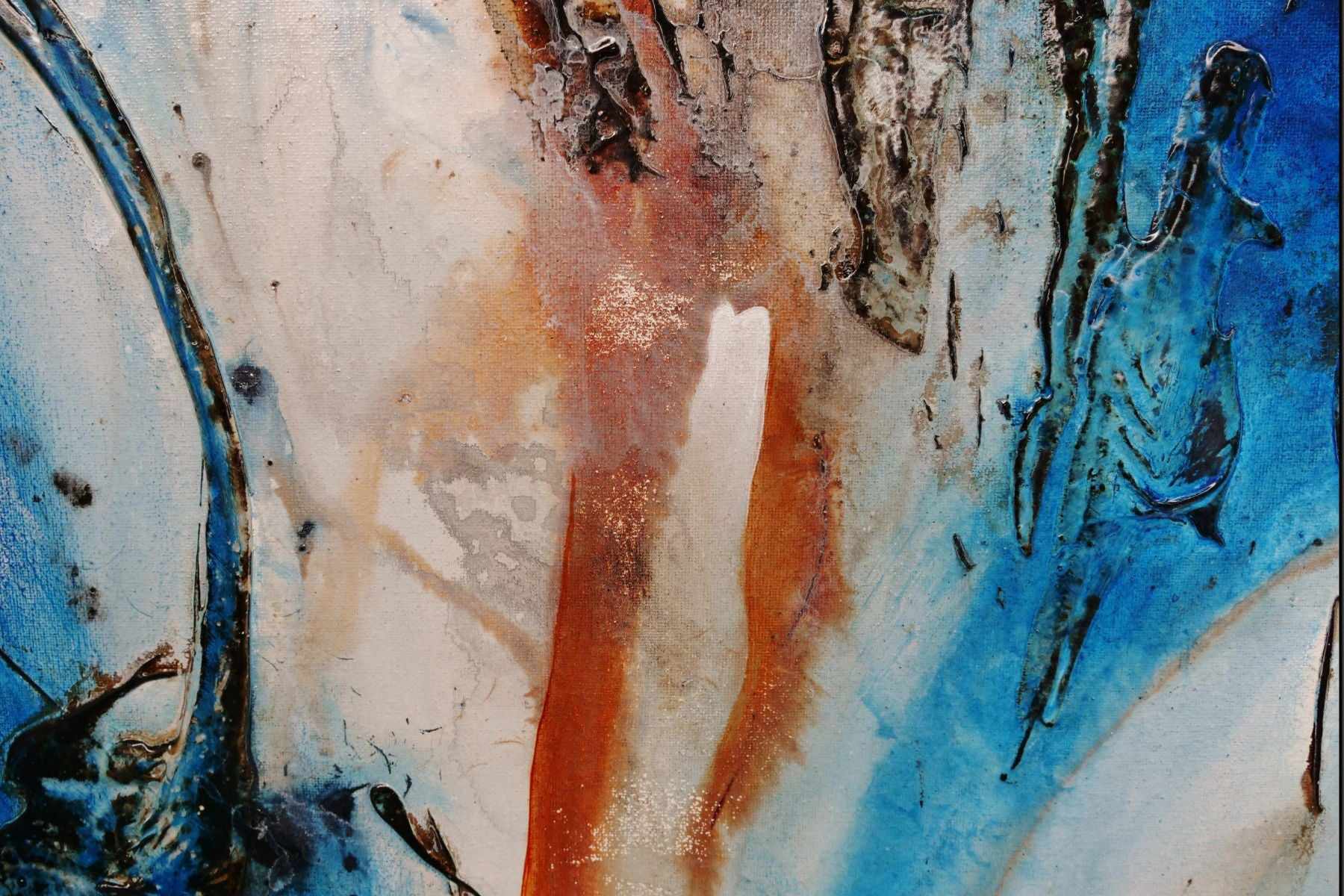 Blue Vega 160cm x 100cm Blue Rust Textured Abstract Canvas Art - Modern Wall Decor for Living Room, Bedroom & Office