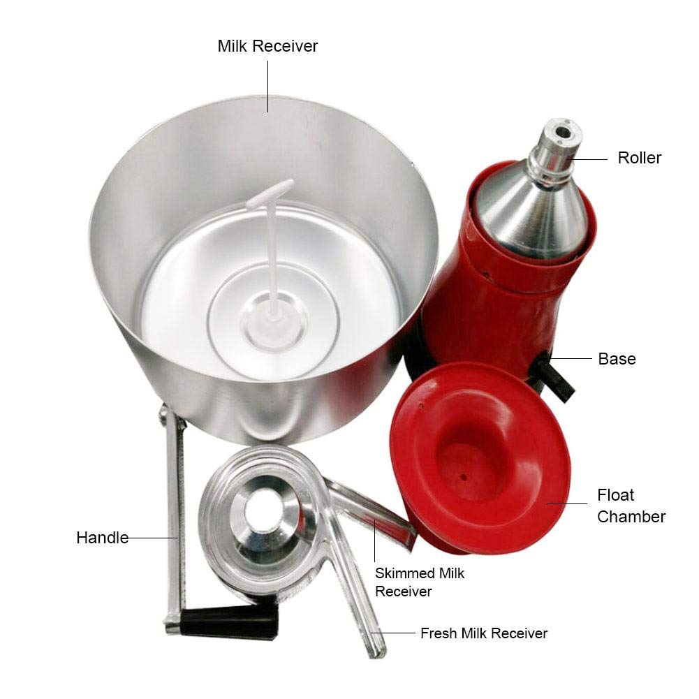 Premium Aluminum Alloy Manual Milk Cream Separator for Home Dairy - 20.1x14.2x7.5 Inch | Efficient Milk Skimming Machine for Cheese, Butter & Yogurt Making | Perfect for Small Farms & Homesteading