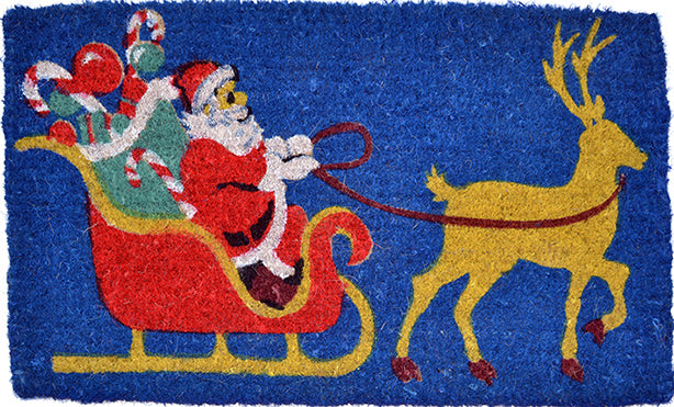 Christmas Santa Sleigh Cocoa Doormat - Non-Slip Holiday Welcome Mat for Front Door Decor, Cozy Winter Home Entryway - Perfect for Xmas Party, Fireplace & Festive Home Decor