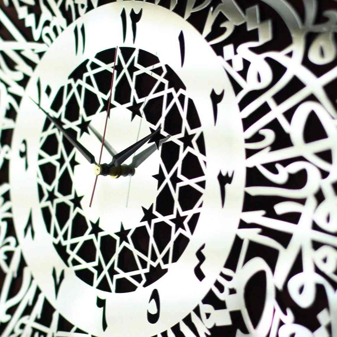 Beautiful Surah Al Asr Arabic Calligraphy Wooden Clock - Islamic Wall Art Decor for Home, Mosque & Office - Perfect Muslim Gift for Ramadan & Eid