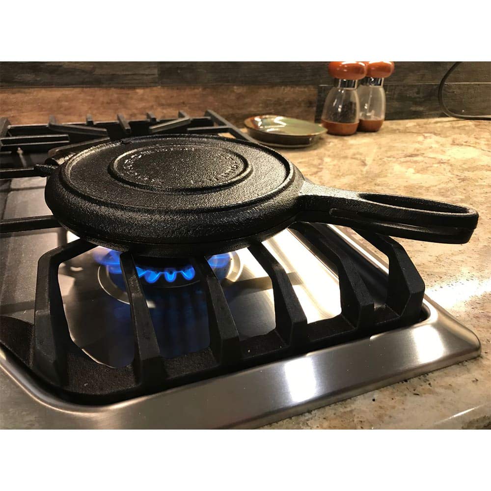 Lehmans Cast Iron Waffle Maker - 7 Inch Round Non-Electric Stovetop Waffle Iron with Hinged Design & Non-Drip Rim - Perfect for Camping, Outdoor Cooking & Homemade Belgian Waffles - 8 lbs Heavy Duty Griddle